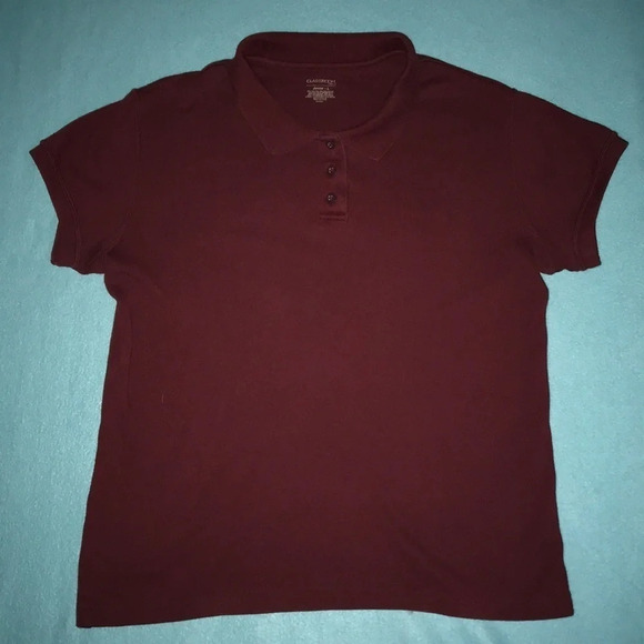 𝅺Classroom polo top Burgundy short sleeve button collar size L - Picture 1 of 4
